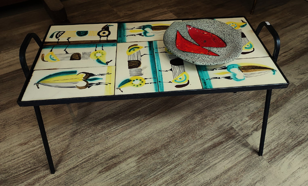 Roger Capron (1922-2006) Horse-decorated Coffee Table ~1950. Vallauris, Picault, Matégot Innocenti-photo-2