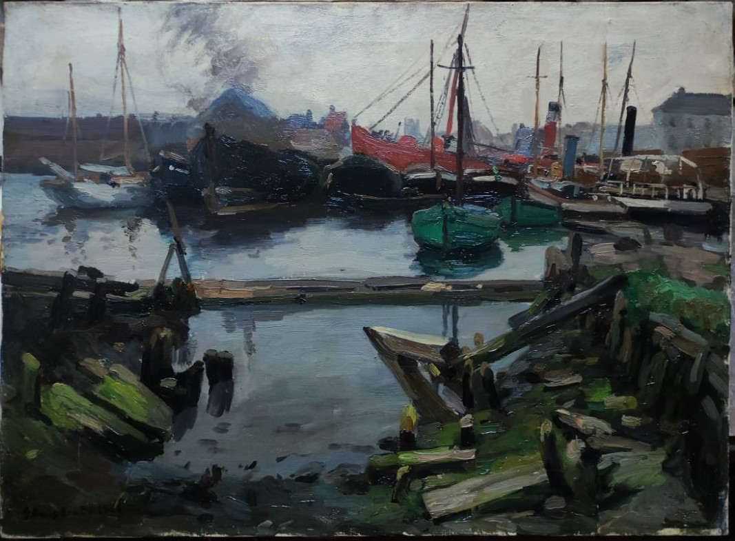 Gaston Haustrate (1878-1949) Port In Belgium 1906, Ostende.belgian Painter , Bruxelles, Claus..