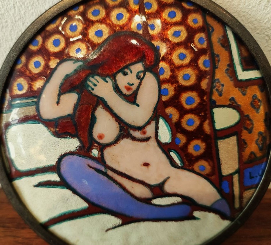 Léon Jouhaud (1874-1950) Léontine Se Coiffant ~1913, Limoges Enamel. Rouart, Bichet, Crozant-photo-3
