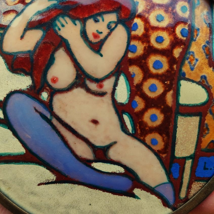 Léon Jouhaud (1874-1950) Léontine Se Coiffant ~1913, Limoges Enamel. Rouart, Bichet, Crozant-photo-2