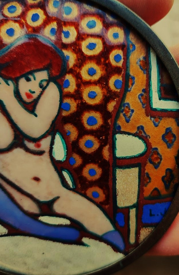Léon Jouhaud (1874-1950) Léontine Se Coiffant ~1913, Limoges Enamel. Rouart, Bichet, Crozant-photo-3