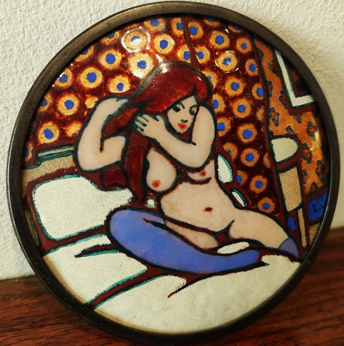 Léon Jouhaud (1874-1950) Léontine Se Coiffant ~1913, Limoges Enamel. Rouart, Bichet, Crozant-photo-5
