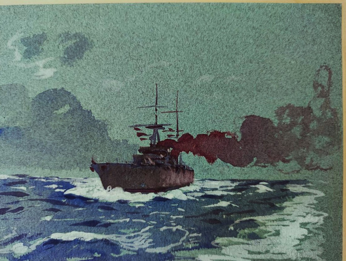 Jean Louis Paguenaud (1876-1952) Croiseur par mer agitée. Limoges, Marine, Marin Marie Voyageur-photo-3