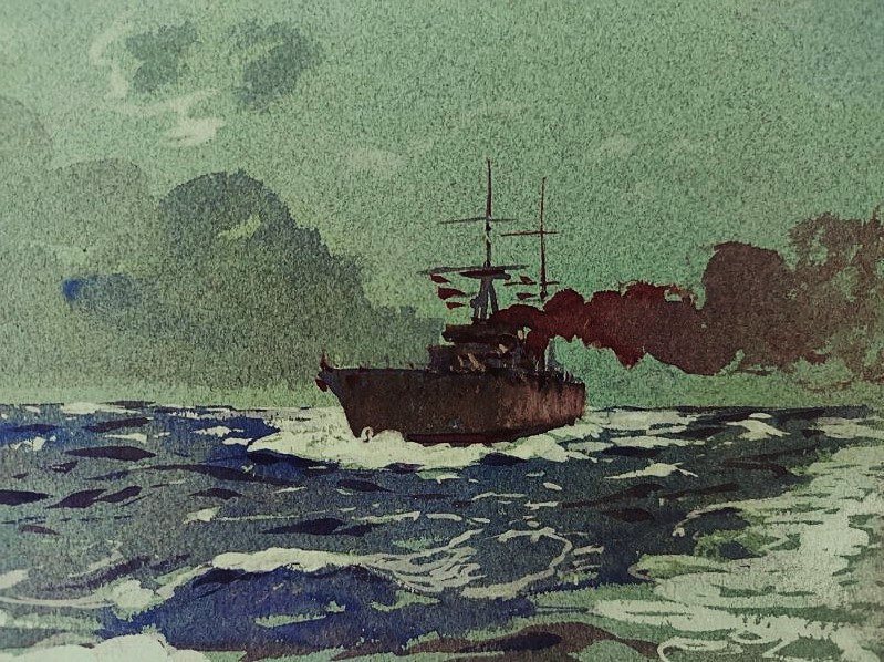 Jean Louis Paguenaud (1876-1952) Croiseur par mer agitée. Limoges, Marine, Marin Marie Voyageur-photo-4