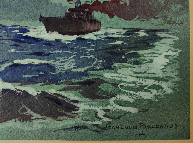 Jean Louis Paguenaud (1876-1952) Croiseur par mer agitée. Limoges, Marine, Marin Marie Voyageur-photo-3