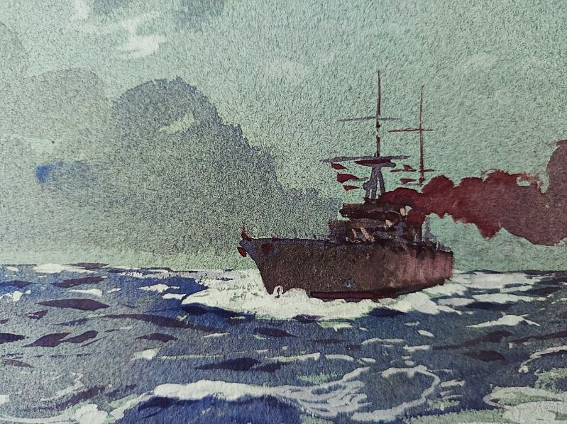 Jean Louis Paguenaud (1876-1952) Croiseur par mer agitée. Limoges, Marine, Marin Marie Voyageur-photo-6