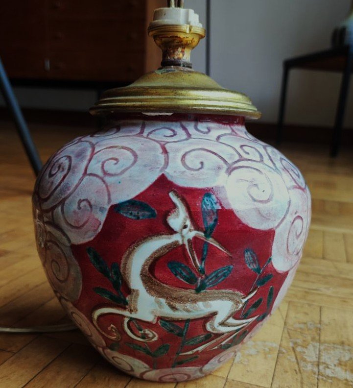 Edouard Cazaux (1889-1974) Lamp Base Circa 1935/40 With Antelope Design. Mayodon, Netherlands-photo-2