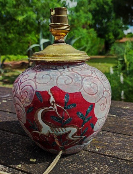 Edouard Cazaux (1889-1974) Lamp Base Circa 1935/40 With Antelope Design. Mayodon, Netherlands-photo-3