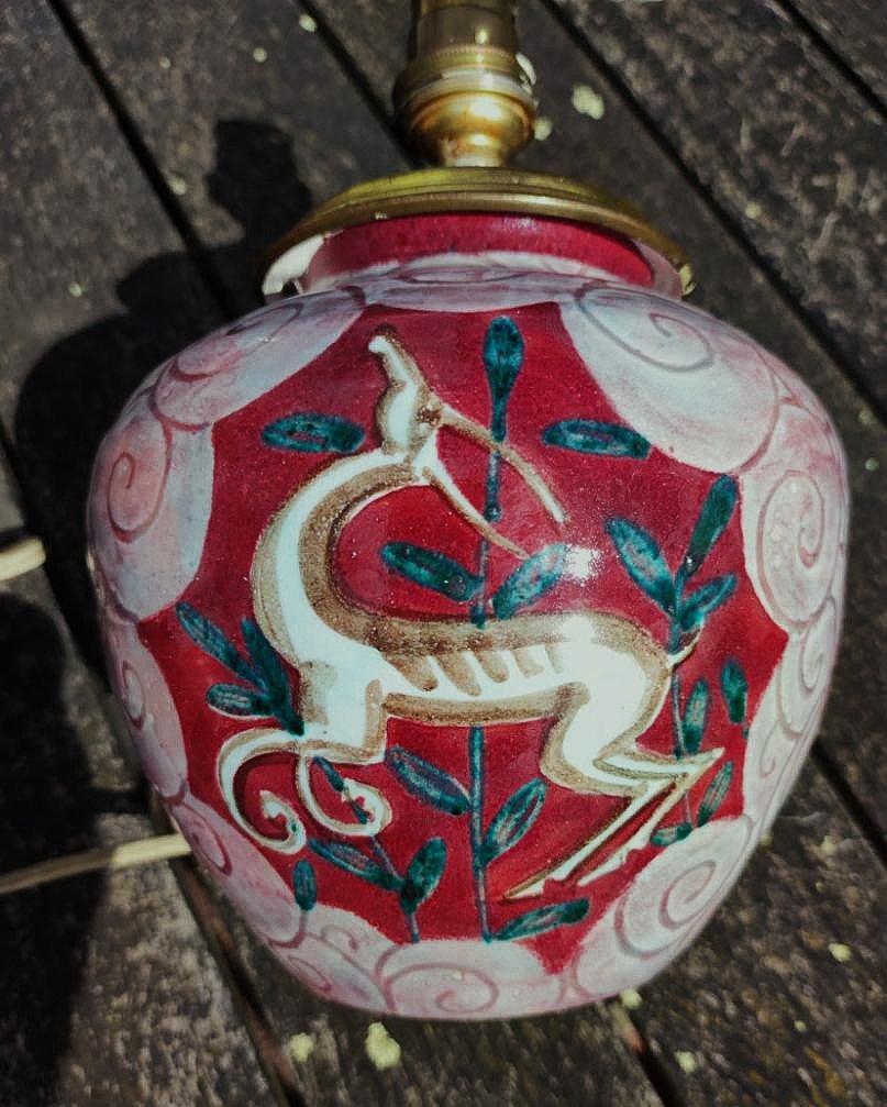 Edouard Cazaux (1889-1974) Lamp Base Circa 1935/40 With Antelope Design. Mayodon, Netherlands-photo-1