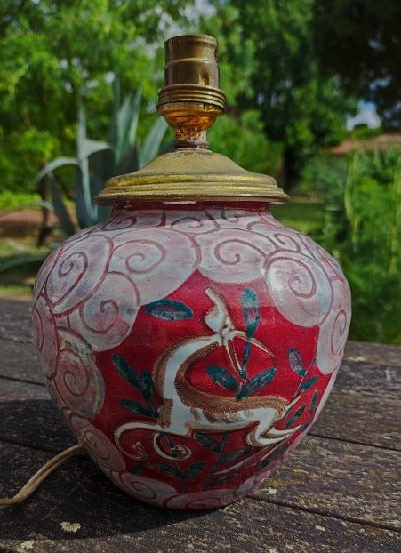 Edouard Cazaux (1889-1974) Lamp Base Circa 1935/40 With Antelope Design. Mayodon, Netherlands