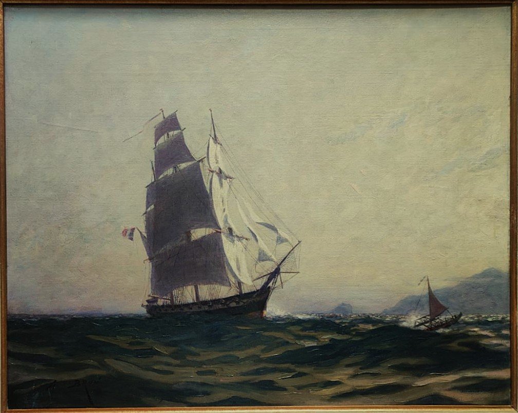 Alexandre Brun (1853-1941) Frégate, Marseille. Marine, Sailboat,bracquemond, Cabanel, Monticelli-photo-2