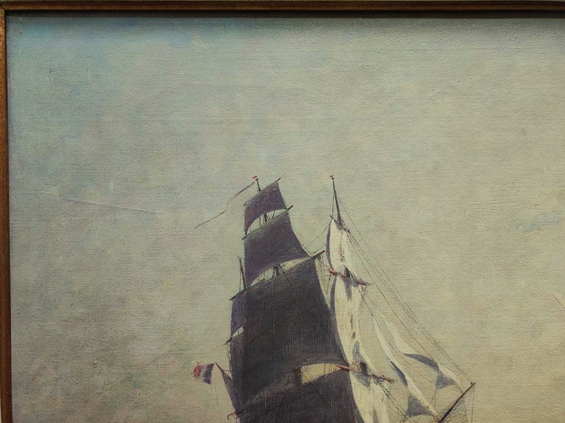 Alexandre Brun (1853-1941) Frégate, Marseille. Marine, Sailboat,bracquemond, Cabanel, Monticelli-photo-3