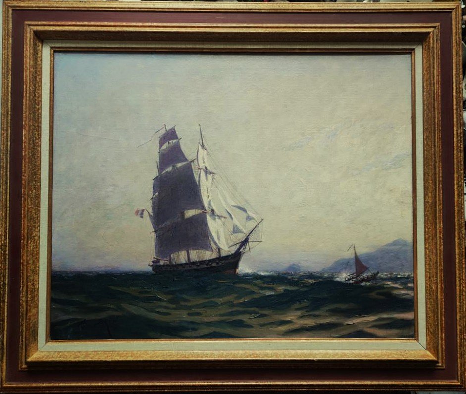 Alexandre Brun (1853-1941) Frégate, Marseille. Marine, Sailboat,bracquemond, Cabanel, Monticelli