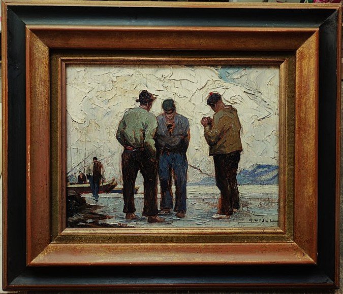 Gustave Vidal (1895–1966) Fishermen In The Mediterranean. Provençal School, Avignon, Marseille, 1913-photo-3