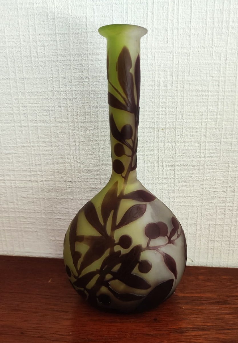 Emile Gallé , vase soliflore vers 1900, décor à l'acide. Nancy, Daum, Lalique, Muller, Schverer-photo-2