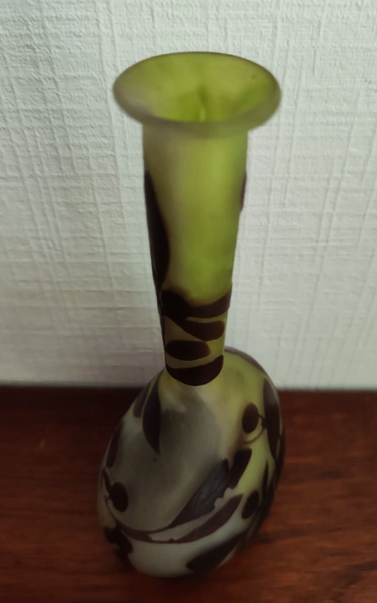 Emile Gallé , vase soliflore vers 1900, décor à l'acide. Nancy, Daum, Lalique, Muller, Schverer-photo-1