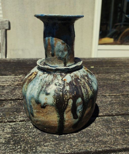 Yoland Cazenove (1914-2009) Vase en grès 17cm 1989, pièce unique. Orléans, Loiret, La Borne-photo-2