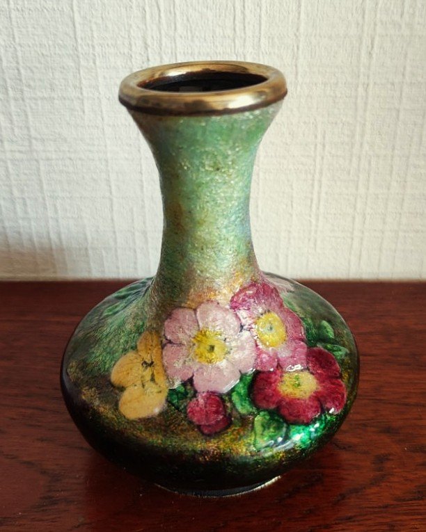 Camille Fauré (1874-1956) Vase en émail de Limoges vers 1935/1945. Marty, Sarlandie, Jouhaud-photo-2