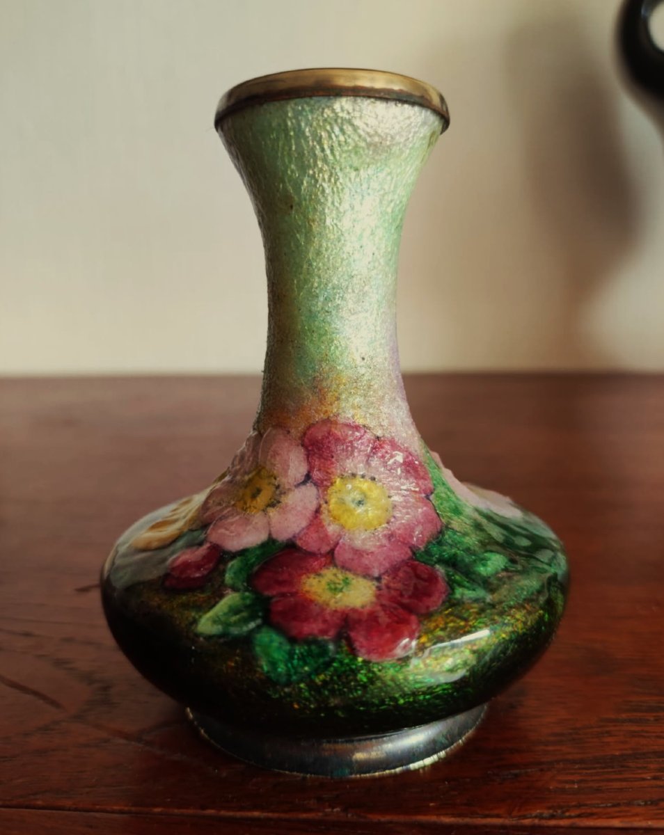 Camille Fauré (1874-1956) Vase en émail de Limoges vers 1935/1945. Marty, Sarlandie, Jouhaud-photo-3