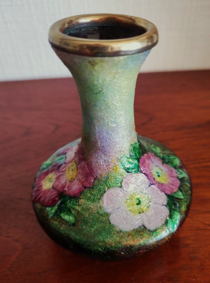 Camille Fauré (1874-1956) Vase en émail de Limoges vers 1935/1945. Marty, Sarlandie, Jouhaud-photo-1