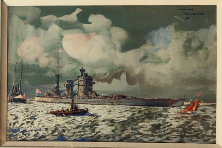Jean-louis Paguenaud (1876–1952) A Fleet Of Boats At Night. Naval Painter, Limoges-photo-2