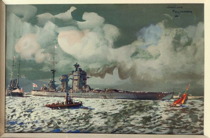 Jean-louis Paguenaud (1876–1952) A Fleet Of Boats At Night. Naval Painter, Limoges-photo-3