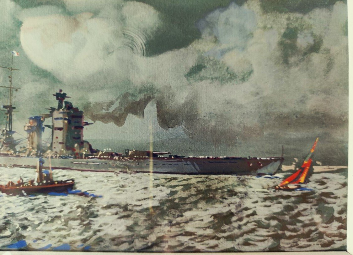 Jean-louis Paguenaud (1876–1952) A Fleet Of Boats At Night. Naval Painter, Limoges-photo-4