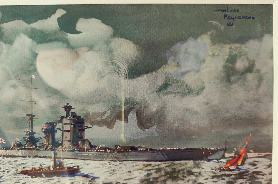 Jean-louis Paguenaud (1876–1952) A Fleet Of Boats At Night. Naval Painter, Limoges-photo-1