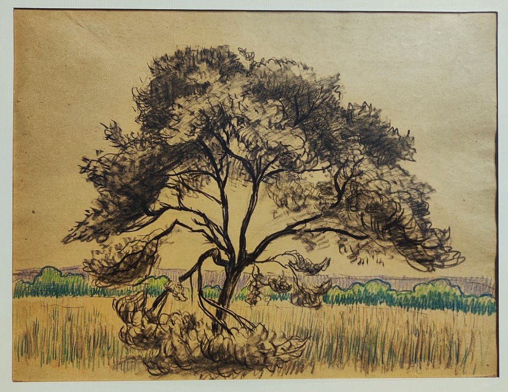 Léo Gausson (1860-1944) Arbre et paysage à Gouvernes 1891. Ecole de Lagny, pointillisme, Luce..-photo-3