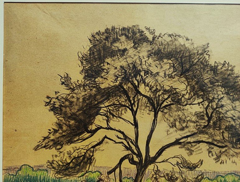 Léo Gausson (1860-1944) Arbre et paysage à Gouvernes 1891. Ecole de Lagny, pointillisme, Luce..-photo-4