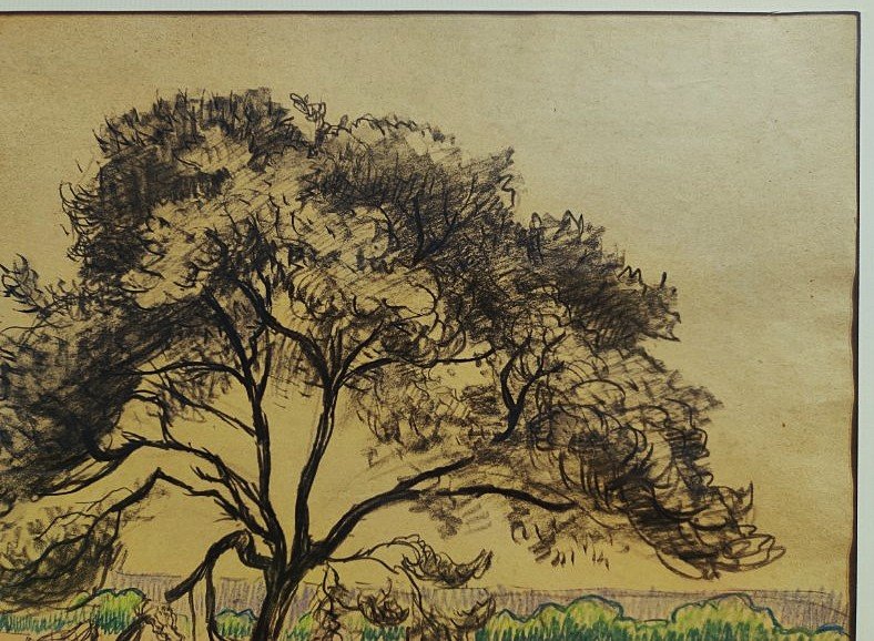 Léo Gausson (1860-1944) Arbre et paysage à Gouvernes 1891. Ecole de Lagny, pointillisme, Luce..-photo-1