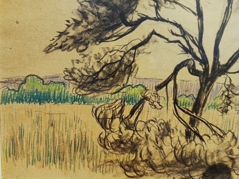 Léo Gausson (1860-1944) Arbre et paysage à Gouvernes 1891. Ecole de Lagny, pointillisme, Luce..-photo-2