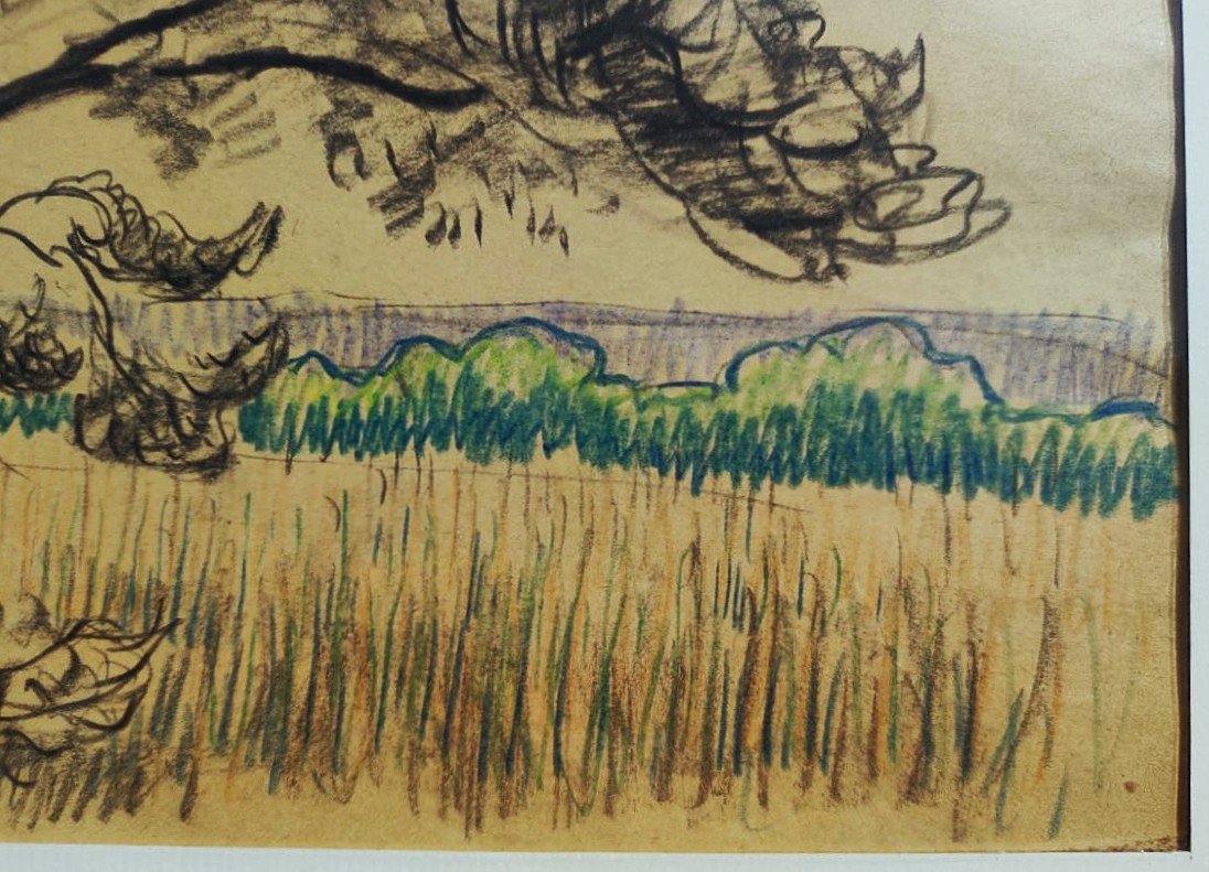 Léo Gausson (1860-1944) Arbre et paysage à Gouvernes 1891. Ecole de Lagny, pointillisme, Luce..-photo-4