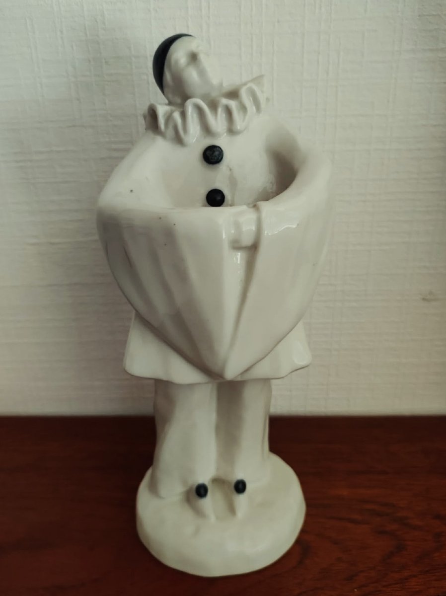 Edouard Marcel Sandoz (1881–1971), Pierrot Carrying A Bouquet, Porcelaine De Paris. Limoges, Haviland