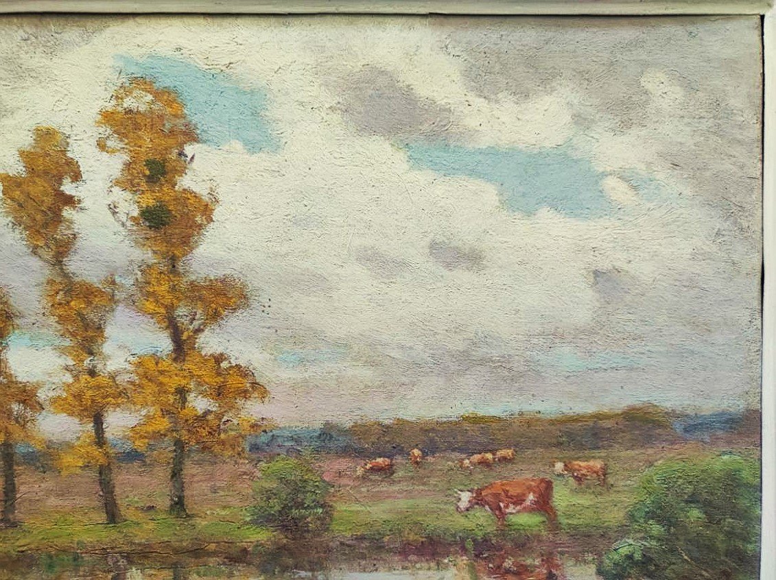 Paul Rue (1866-1954) Pâturages en Brenne. Ecole de Crozant, Châteauroux, Maillaud, Creuse....-photo-2