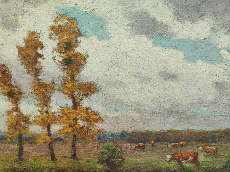 Paul Rue (1866-1954) Pâturages en Brenne. Ecole de Crozant, Châteauroux, Maillaud, Creuse....-photo-1