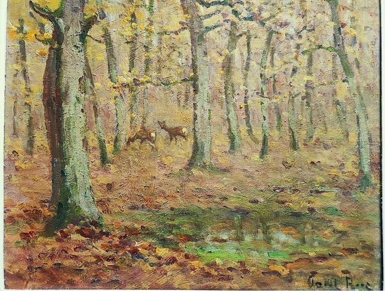 Paul Rue (1866-1954) .Sous-bois aux chevreuils  Ecole de Crozant, Châteauroux, Maillaud, Creuse-photo-4