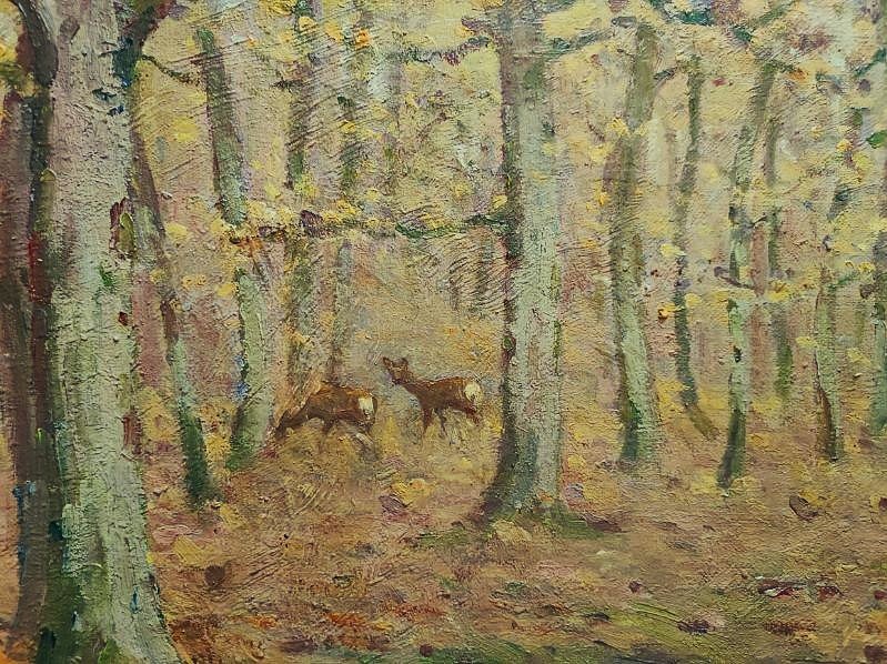 Paul Rue (1866-1954) .Sous-bois aux chevreuils  Ecole de Crozant, Châteauroux, Maillaud, Creuse-photo-3