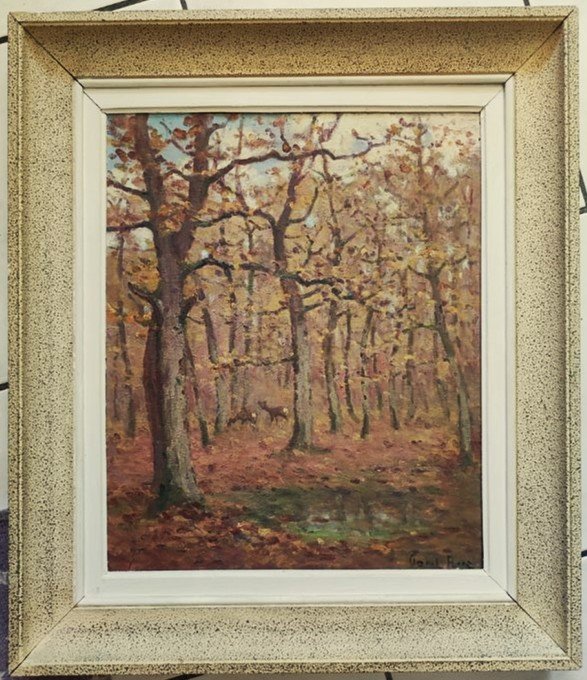 Paul Rue (1866-1954) .Sous-bois aux chevreuils  Ecole de Crozant, Châteauroux, Maillaud, Creuse