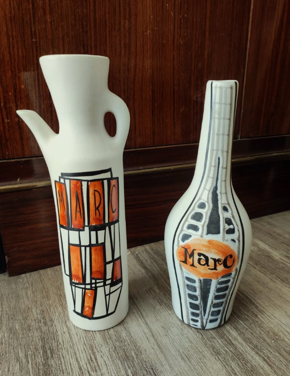 Roger Capron (1922-2006) 2 vases et bouteilles vers 1950 à Vallauris. Innocenti, Picault Callis