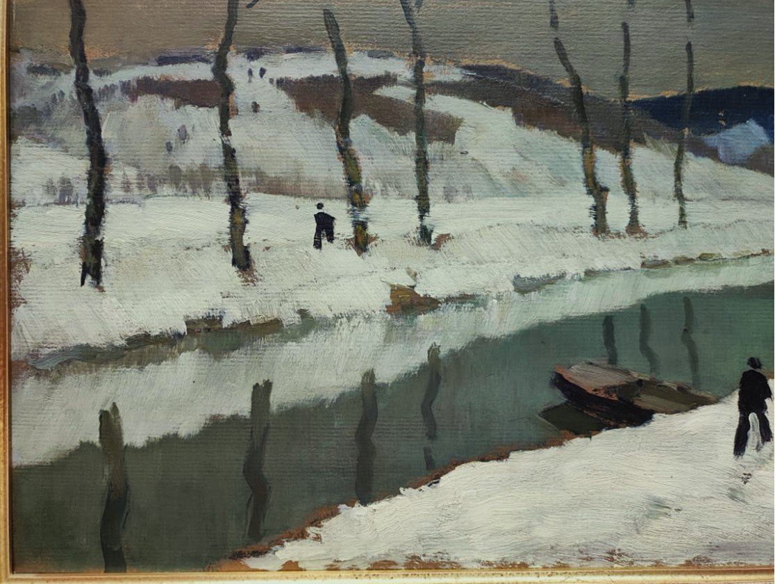 Marcel Belle (1871-1948) Neige canal de Bourgogne. Albert Marquet, Ecole de Crozant, Bernheim..-photo-1