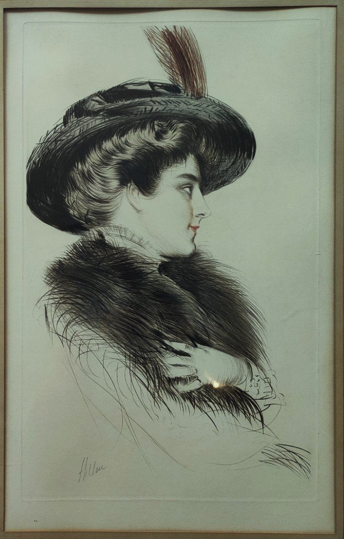 Paul César Helleu (1859-1927) Elégante au chapeau vers 1900. Art Nouveau, Icart, Proust, Monet-photo-2