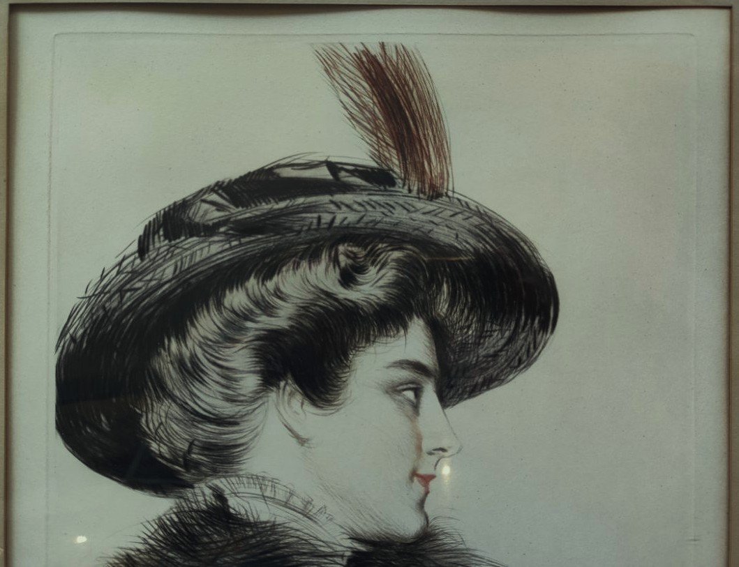 Paul César Helleu (1859-1927) Elégante au chapeau vers 1900. Art Nouveau, Icart, Proust, Monet-photo-3