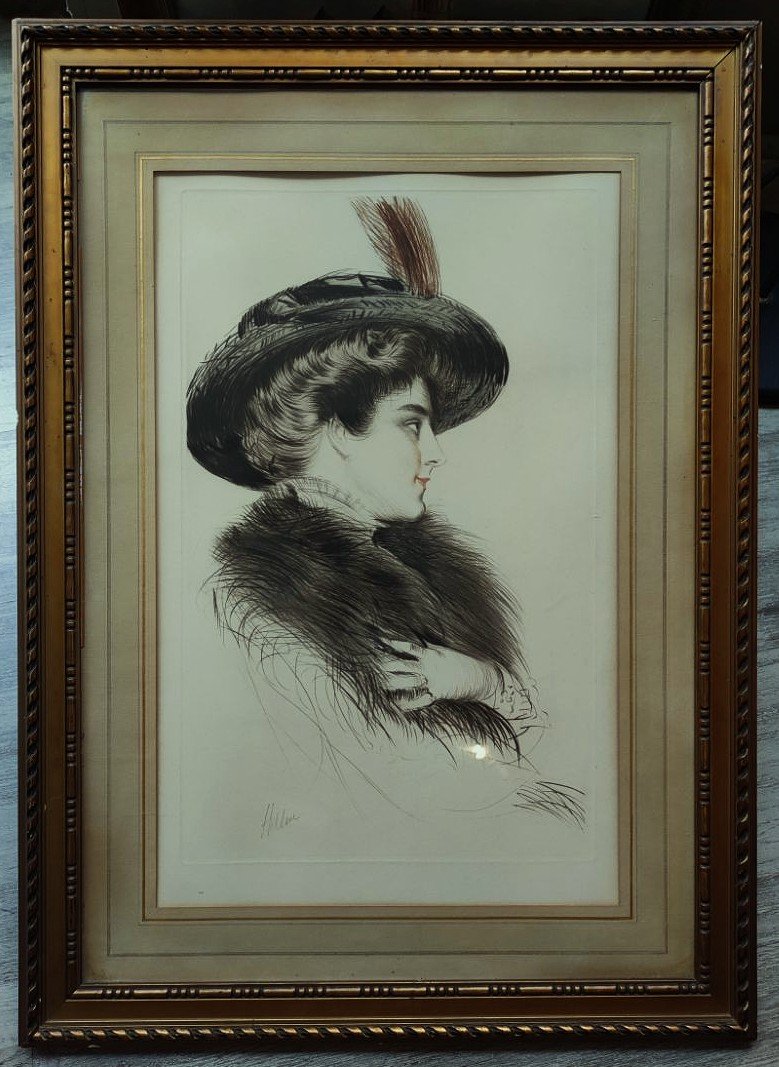 Paul César Helleu (1859-1927) Elégante au chapeau vers 1900. Art Nouveau, Icart, Proust, Monet