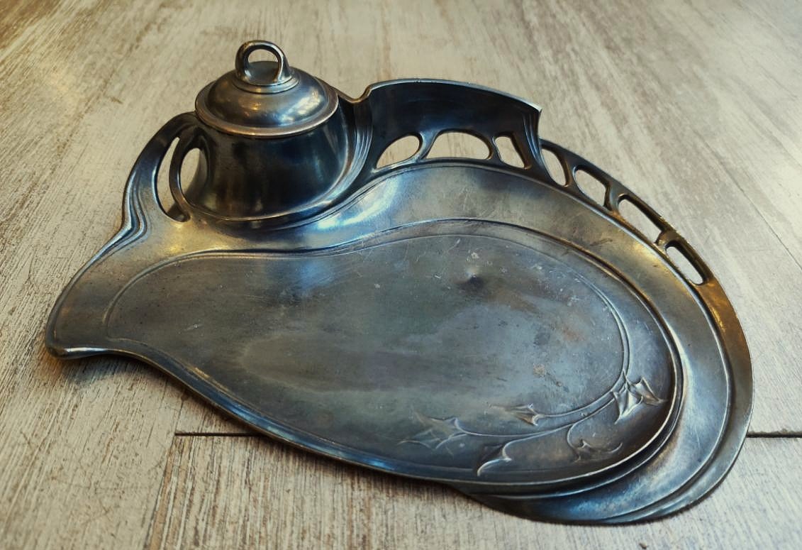 Wmf Art Nouveau Inkwell + Gallia Christofle Blotting Pad And Mustard Dish. Jugendstil, Germany-photo-2