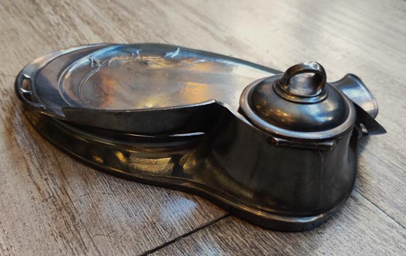 Wmf Art Nouveau Inkwell + Gallia Christofle Blotting Pad And Mustard Dish. Jugendstil, Germany-photo-1