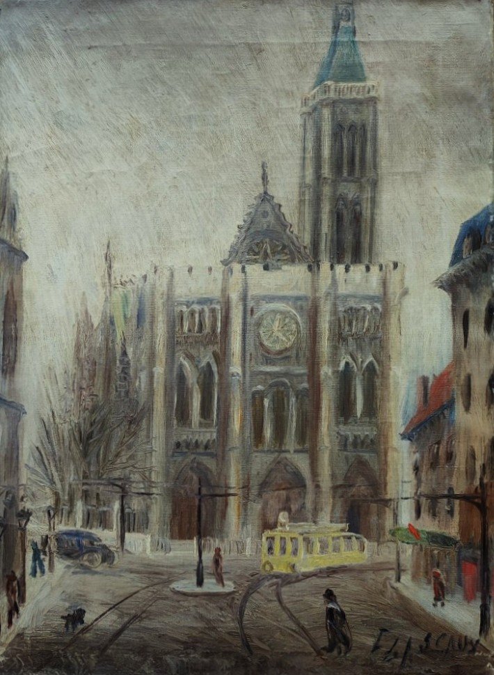 Elie Lascaux (1888-1969) La basilique de Saint-Denis ~1922. Naïf, Limoges, Kahnweiler, Leiris-photo-2