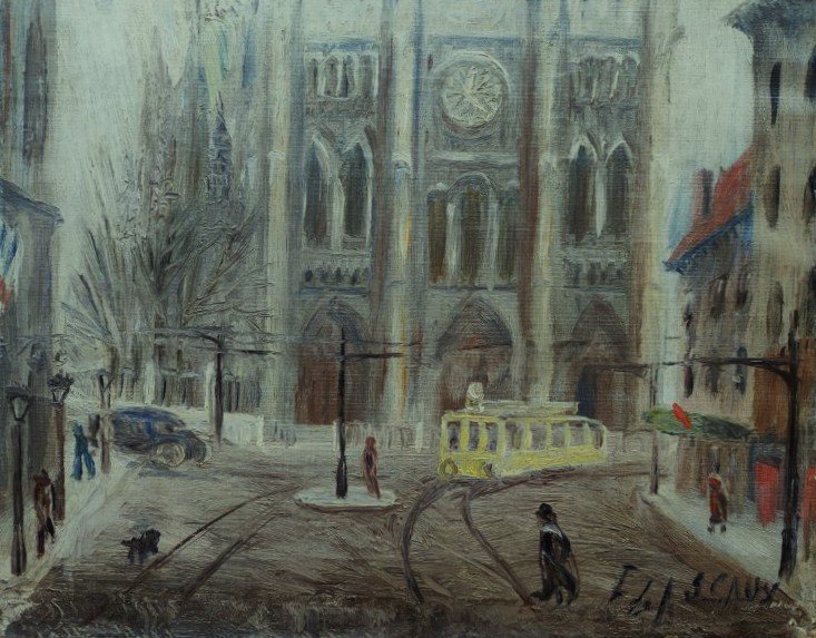Elie Lascaux (1888-1969) La basilique de Saint-Denis ~1922. Naïf, Limoges, Kahnweiler, Leiris-photo-1