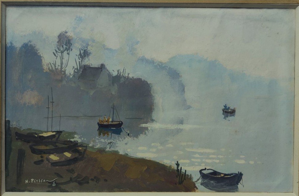 Henri Plisson (1908-2002) Brume en Bretagne. Peintre de la Marine Paguenaud, Montmorillon Carré-photo-2