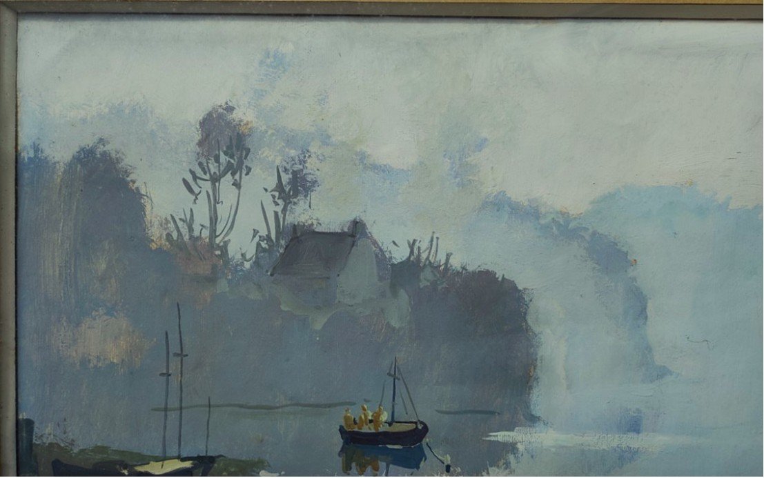 Henri Plisson (1908-2002) Brume en Bretagne. Peintre de la Marine Paguenaud, Montmorillon Carré-photo-3